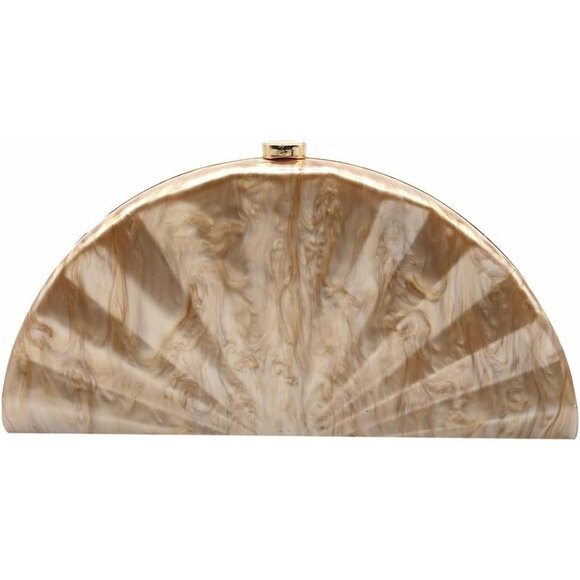 Women Brown Acrylic Shell Clutch Bag with Detachable Chain for Parties & Wedding